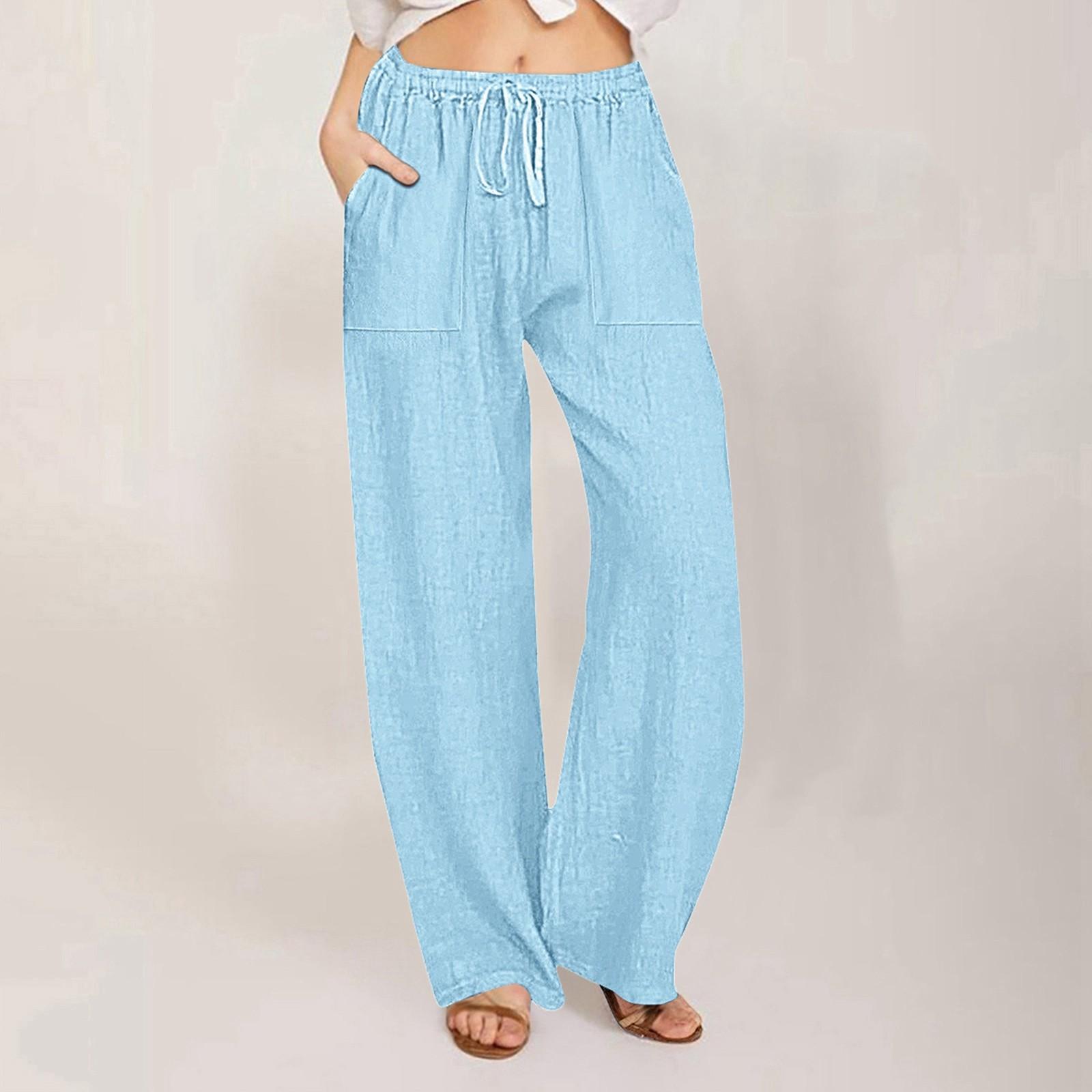 

Женские модные однотонные повседневные брюки с эластичным карманом и завязками на резинке XL синий