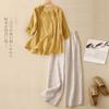 Ethnic Style Chinese Style Short-sleeved Fashion Suit Two-piece Cotton and Linen Top Literary Retro Casual Temperament Wide-leg Pants