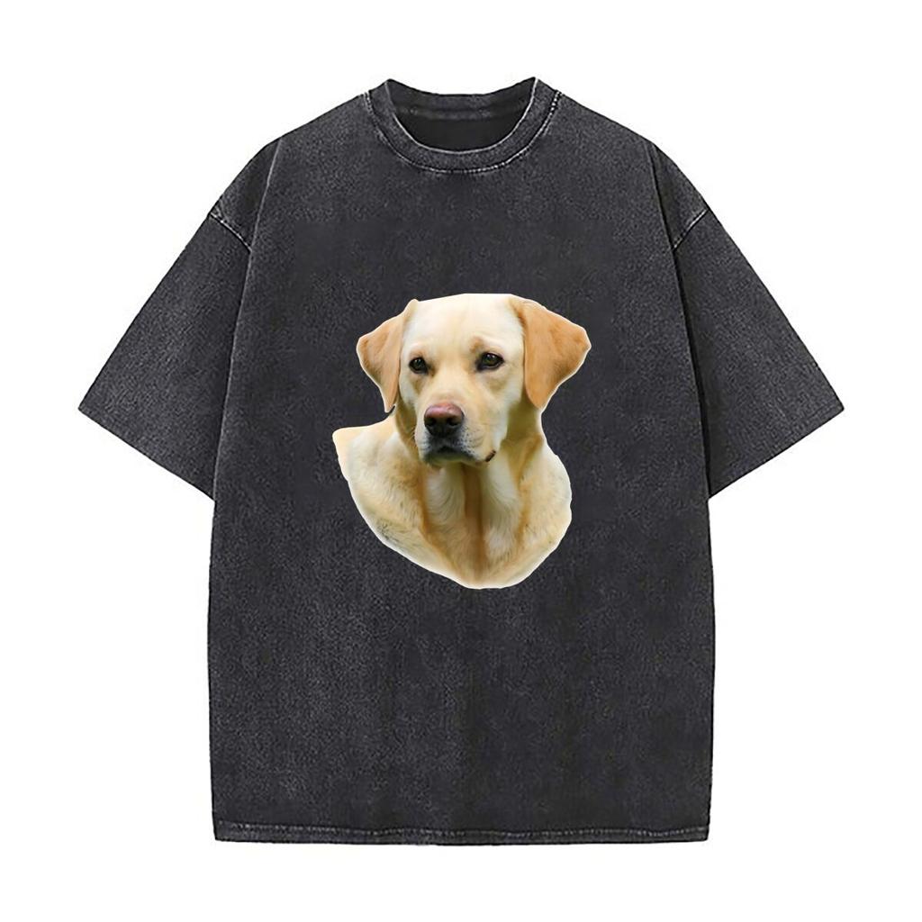 Labrador Pet Inspired Labrador Cute Dog Portrait Design Heavy Men Washed Casual Cotton Short Sleeve Acid Wash Top