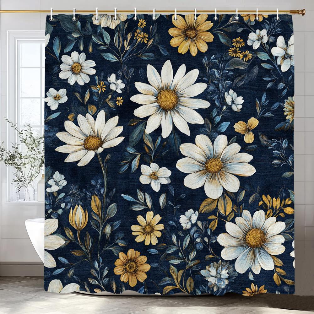 1 piece of retro floral pattern printed Shower Curtain, Bathroom Decorative Shower Curtain, Waterproof Shower Curtain with Hooks