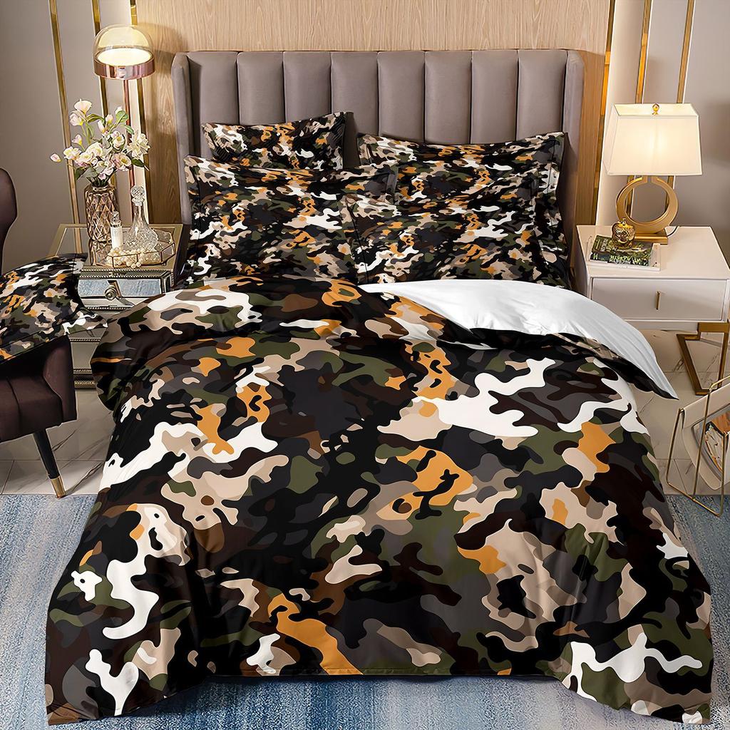 3D Three-Piece Camouflage Striped Quilt Cover Sheet Kit