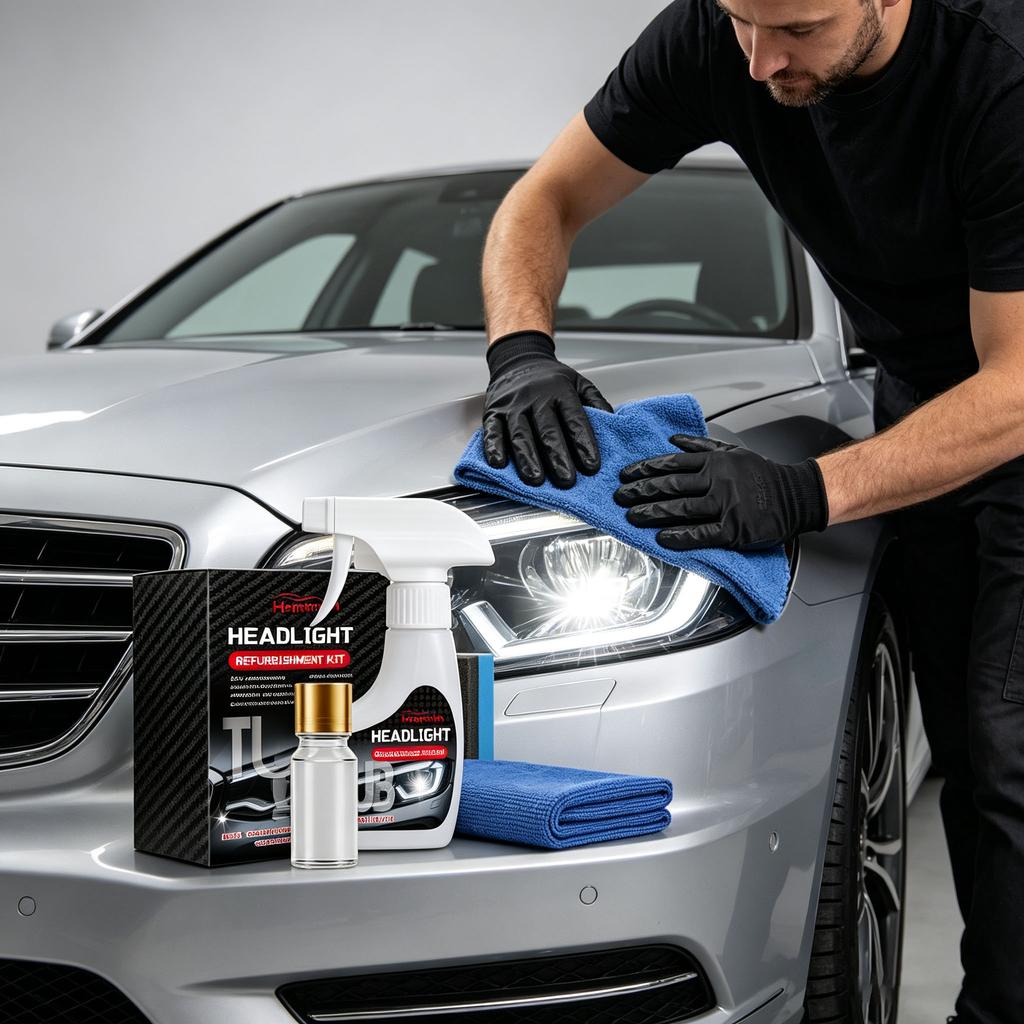 Car Headlight Restoration Fluid Remove Oxidation Improve Light Blur Restore Clarity Headlamp Brightening Refurbishing Polish Set
