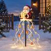 Solar Powered Winter Garden Accents Santa Claus Christmas Light, LED Holding Gift Box Yard Stake Holiday Lawn Stakes for with Cascading String Lights
