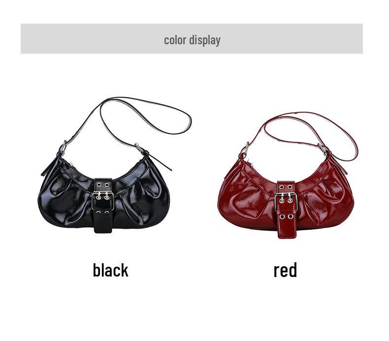 Korean-Style Retro Pleated Crescent Shoulder Bag for Women