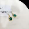 1Pair French Vintage Green Transparent Gem Simple Hanging Earring Jewelry Exquisite Drop Dangle Personality  Stud Earring