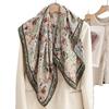 Pastoral Floral Velvet Double-sided Scarf 91 Large Square Scarf Women's Summer Travel Photo Silk Scarf Sun Protection Shawl