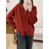 Autumn and winter new women's loose solid color zipper cardigan versatile casual thickened polo neck sweater jacket