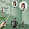 Bluetooth Selfie Stick with LED Ring Light & Tripod for Mobile Phone Live Streaming