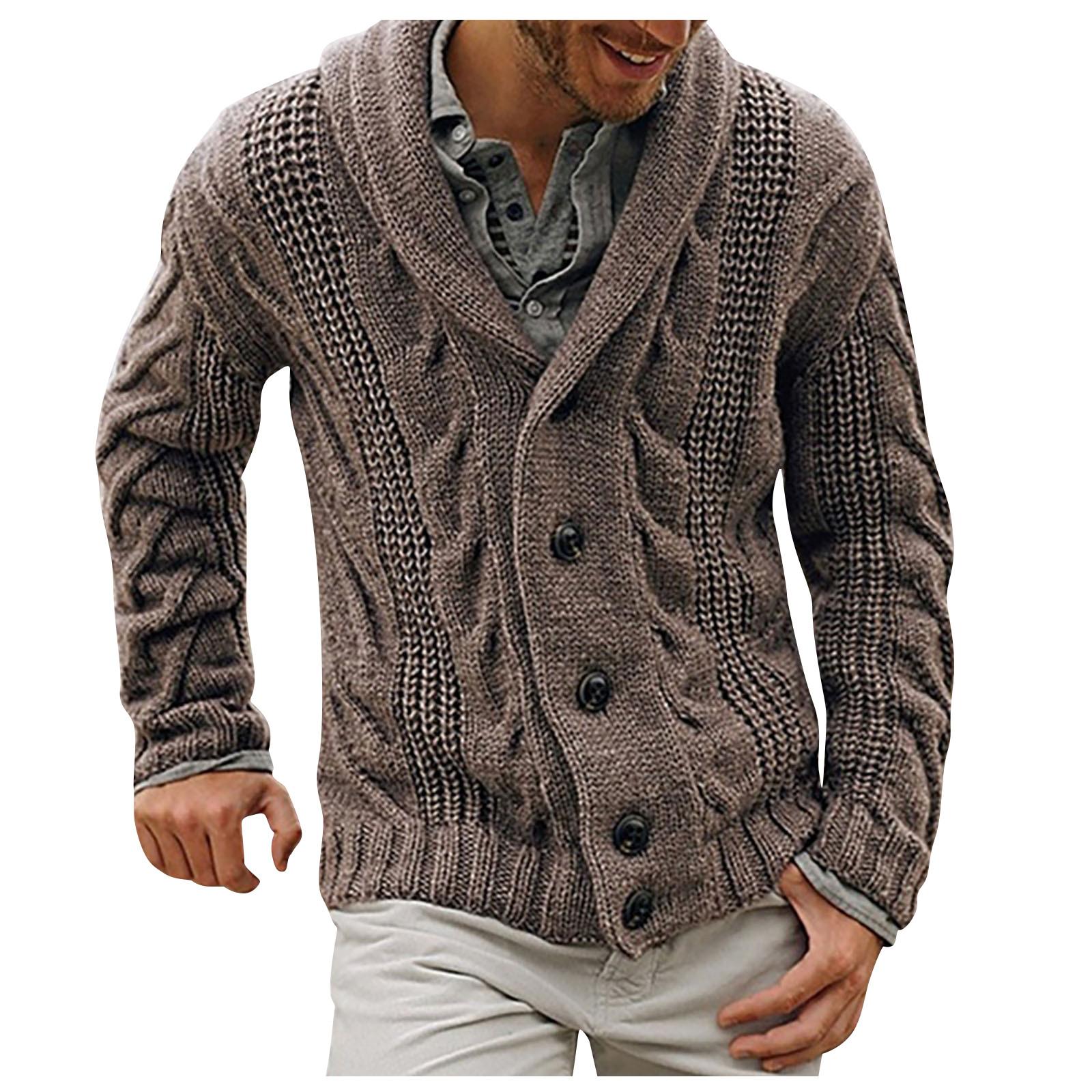 

И зимняя мужская мода свободный кардиган теплая куртка с капюшоном и лацканами свитер вязаное пальто M коричневый