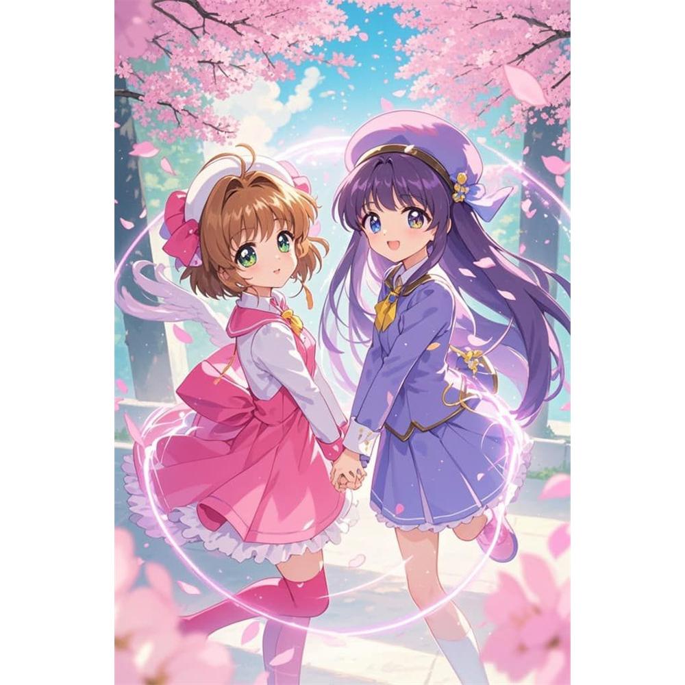 Sakura Card Captor Mosaik 5D DIY Handgefertigte Stickerei Kreuzstich Diamant Malerei Kits Runde_Quadratische Steine Rom Dekor
