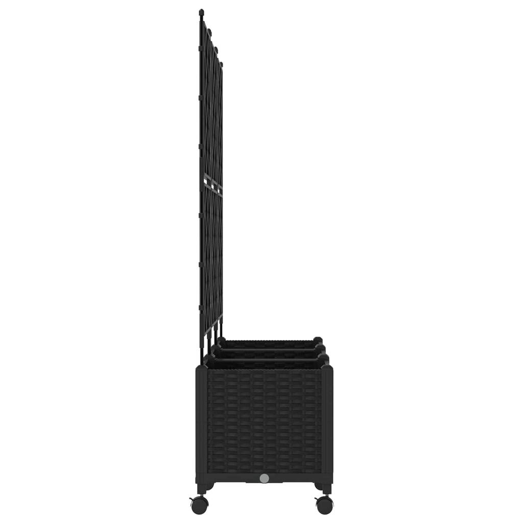 Planters with Trellis and Wheels 3 Pieces Black PP