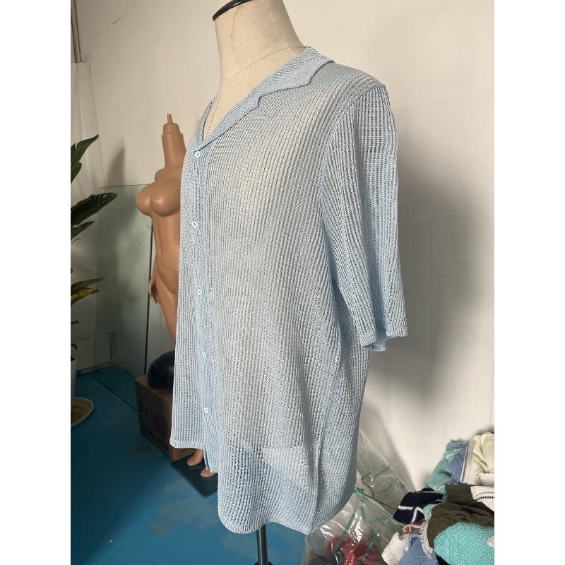 Herren Casual Kurzarm Strickjacke Hemd Sommer Einfarbig Atmungsaktiv Oberteil