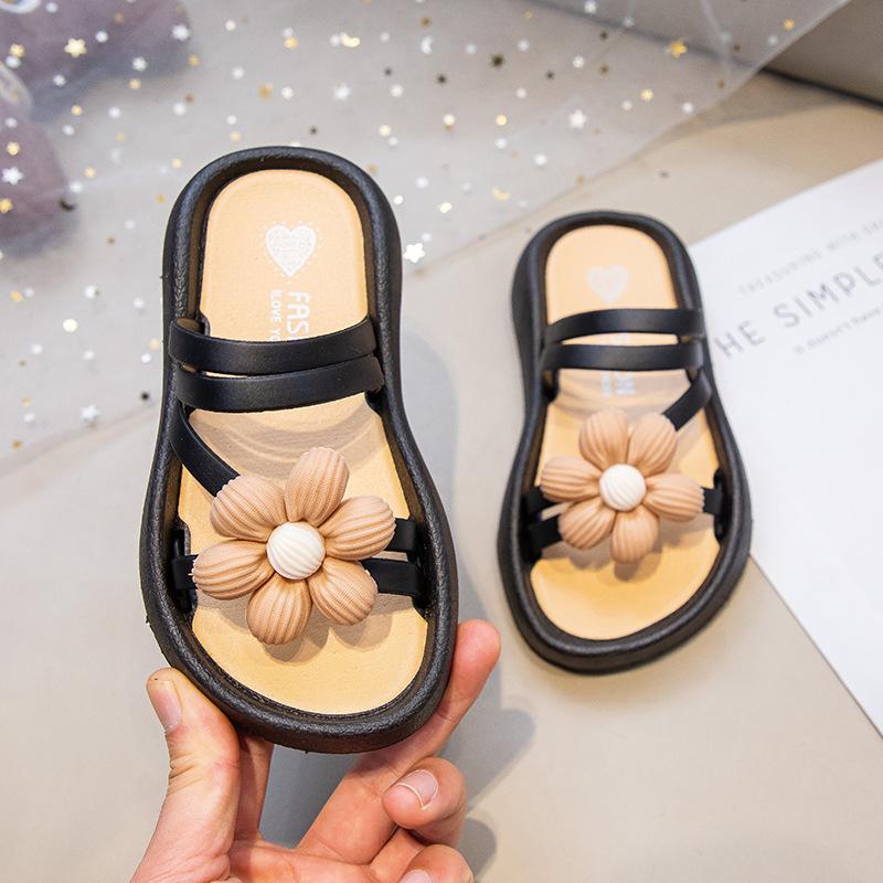 Mädchen Hausschuhe Sommer Neu Rutschfeste Weiche Sohle Prinzessinnenstil Frische Blumen Dual-Use Flache Sandalen