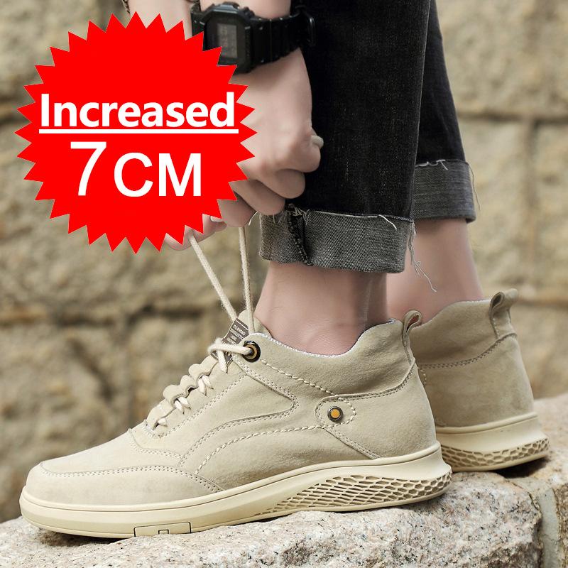 New Men Elevator Shoes Height Increase Insole 7CM Leather Casual Men Shoes Sneakers Man Breathable Leather Shoes Men Ankle Boots