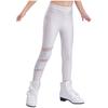 Girls Figure Skating Pants Sparkly Rhinestones Elastic Waistband Leggings Sheer Mesh Patchwork Trousers