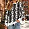 Women's Scalloped Wavy Hem Crewneck Sweatshirt Loose Fit Printed Long Sleeve Pullover Top
