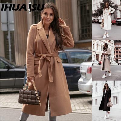 Women's Vintage Casual Solid Color Print Autumn Winter Long Sleeve POLO Neck Jackets & Coats