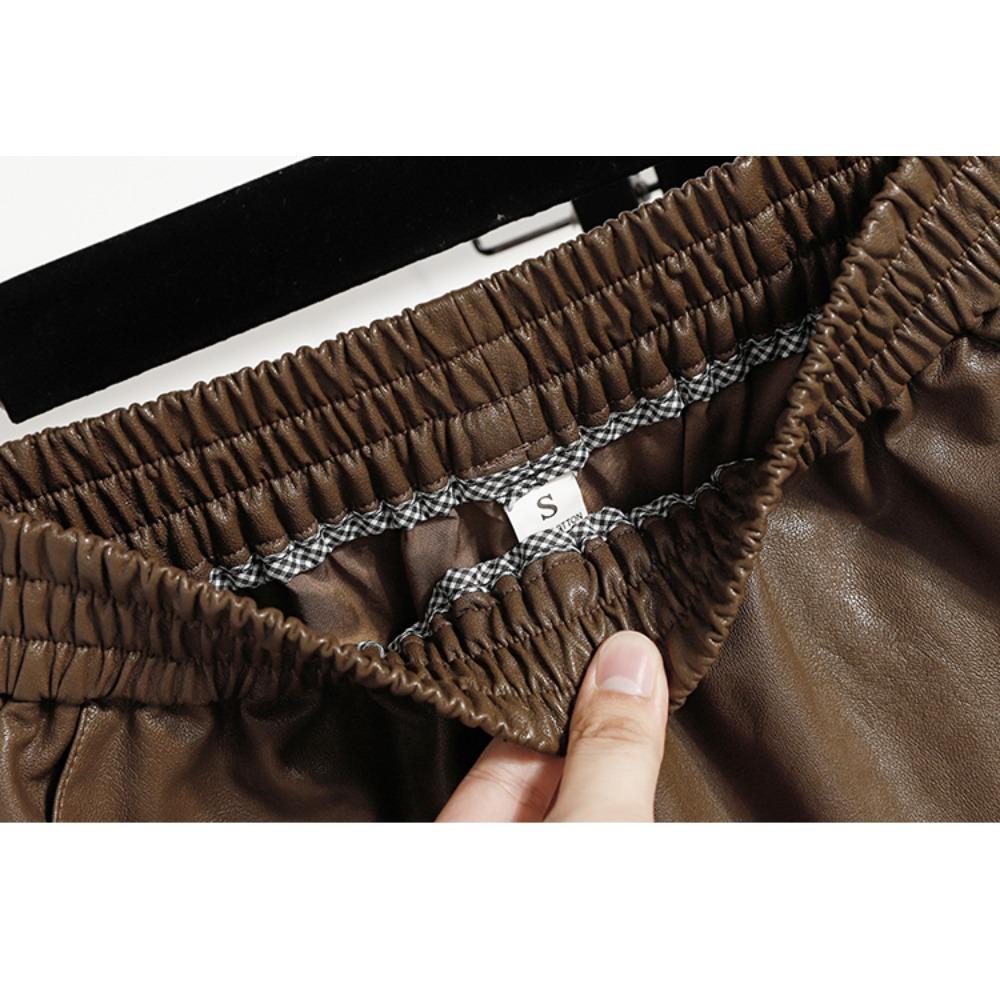 DIMANAF Plus Size 2025 New Winter Women Shorts Pants Loose Casual Short Pants Elastic Waist PU Fashion Lady