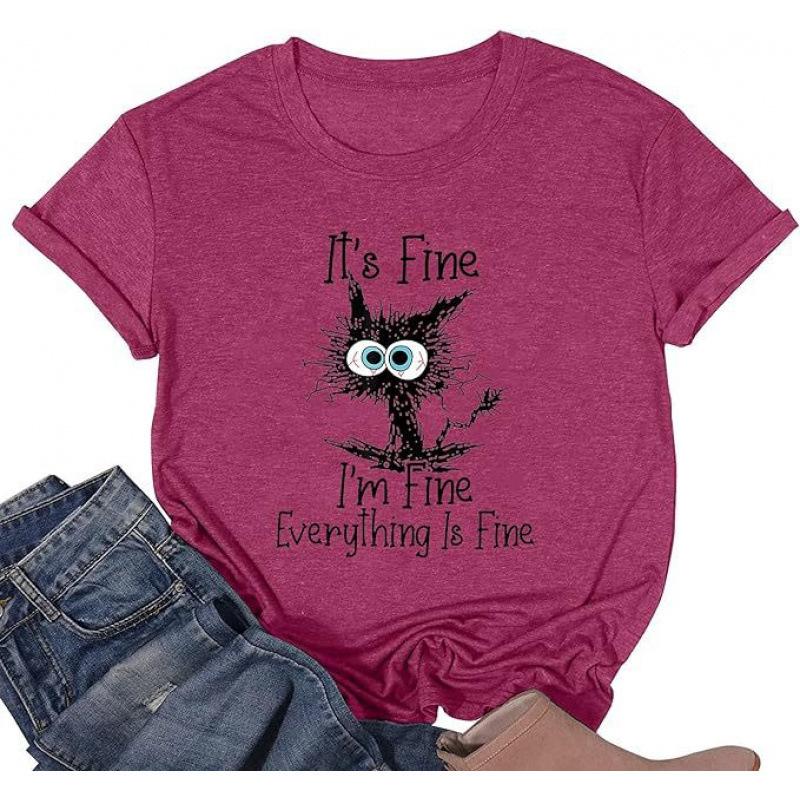 Women's Top Cat Print Short Sleeve T-Shirt