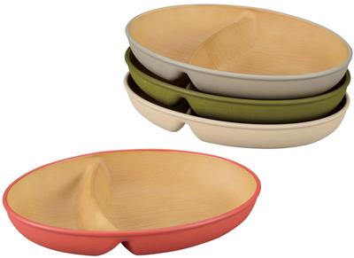 Kano Earth Tone Antibacterial Oval Lunch Plate 24.5 X 17.5 Cm Wood Grain 4-Piece Set 17022