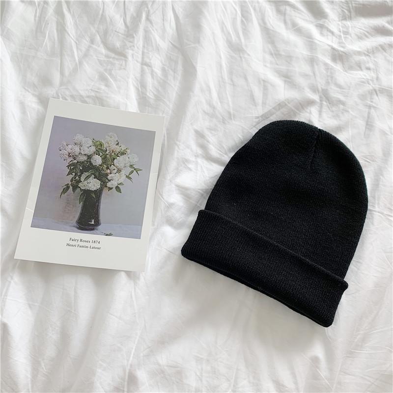 

Solid color knitted hat female Harajuku versatile thin student wool hat female autumn and winter tide candy color pullover hat Adjustable
