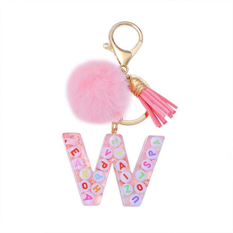 1PC Keyring Key Accessory Letter Filled Colourful Initial Pendant With Fluffy Keychain Glitter Tassel Charms For  Bags Backpacks