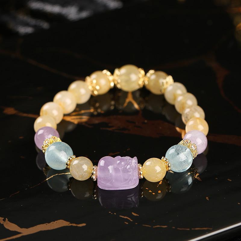 Crystal bracelet made of natural yellow pyramidal crystal and amethyst, casual and stylish, same style as seen on Xiaohongshu Beads8mm-10mm-Copper Edit