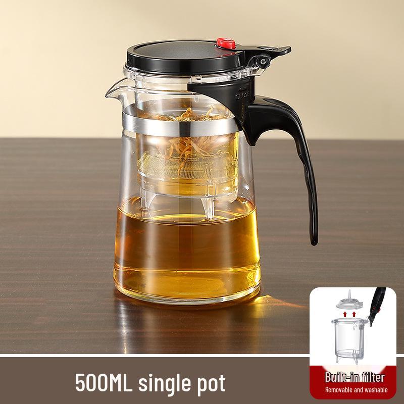 Elegant Glass Teapot Set with Detachable, Washable, Heat-Resistant Filter, and Gift Cup - Customizable Logo Option