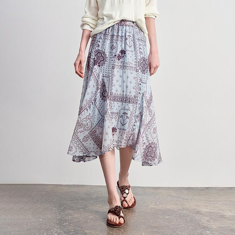 Women's Bohemian Floral Lyocell Linen A-Line Midi Skirt
