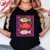 Bright Striped Fish Graphic Tee Y2k Pop Art Aesthetic Bold Pink Colorful Fish Print Nautical Summer Everyday Casual TShirt