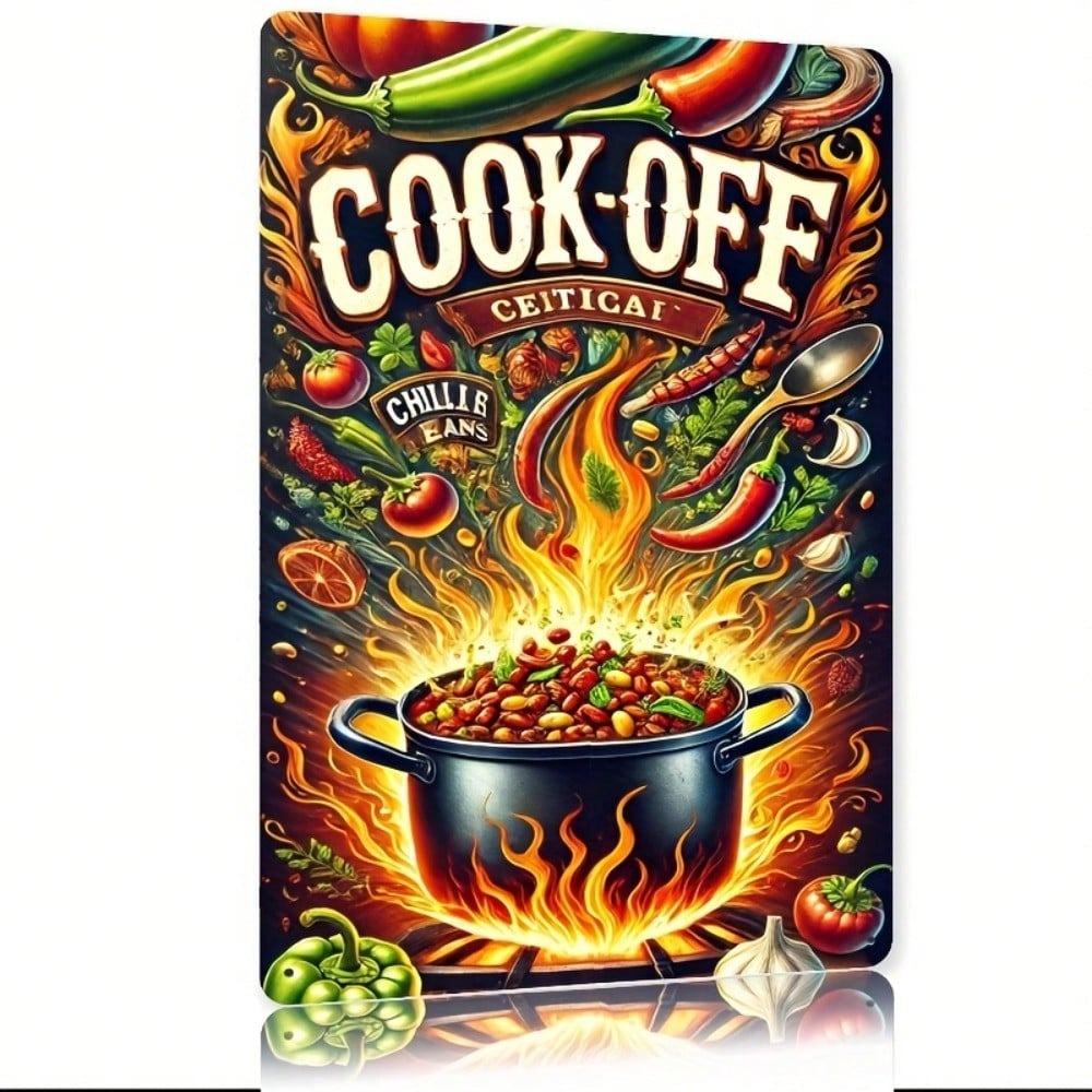 Vintage Metal Tin Sign Retro Kitchen Wall Art Rustic Garage Decor Relics Chili Cook Off Winner