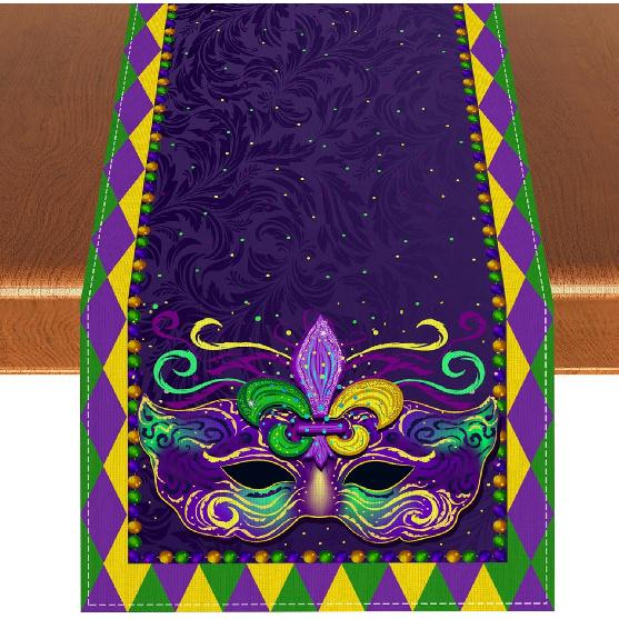 Mardi Gras Table Runner New Orleans Brazi Carnival Tablecloth Fat Tuesday Mardi Gras Decorations and Supplies for Home Kitchen Table-13×72''