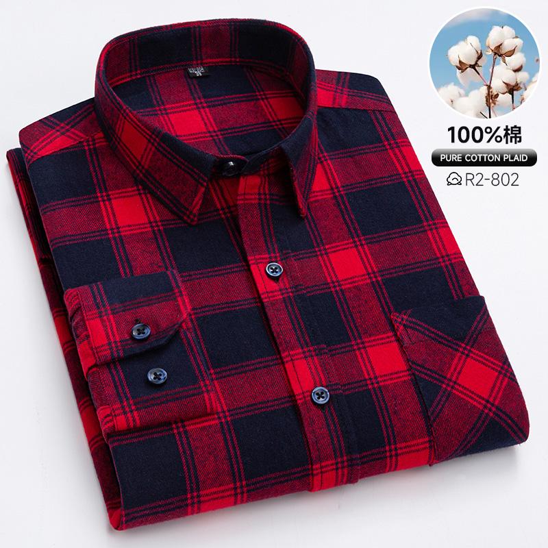 Spring, Autumn and Winter Flannel Shirt Long Sleeve Cotton Fashion Plaid Casual Soft Standard Fit Men's Shirt 5XL 6XL