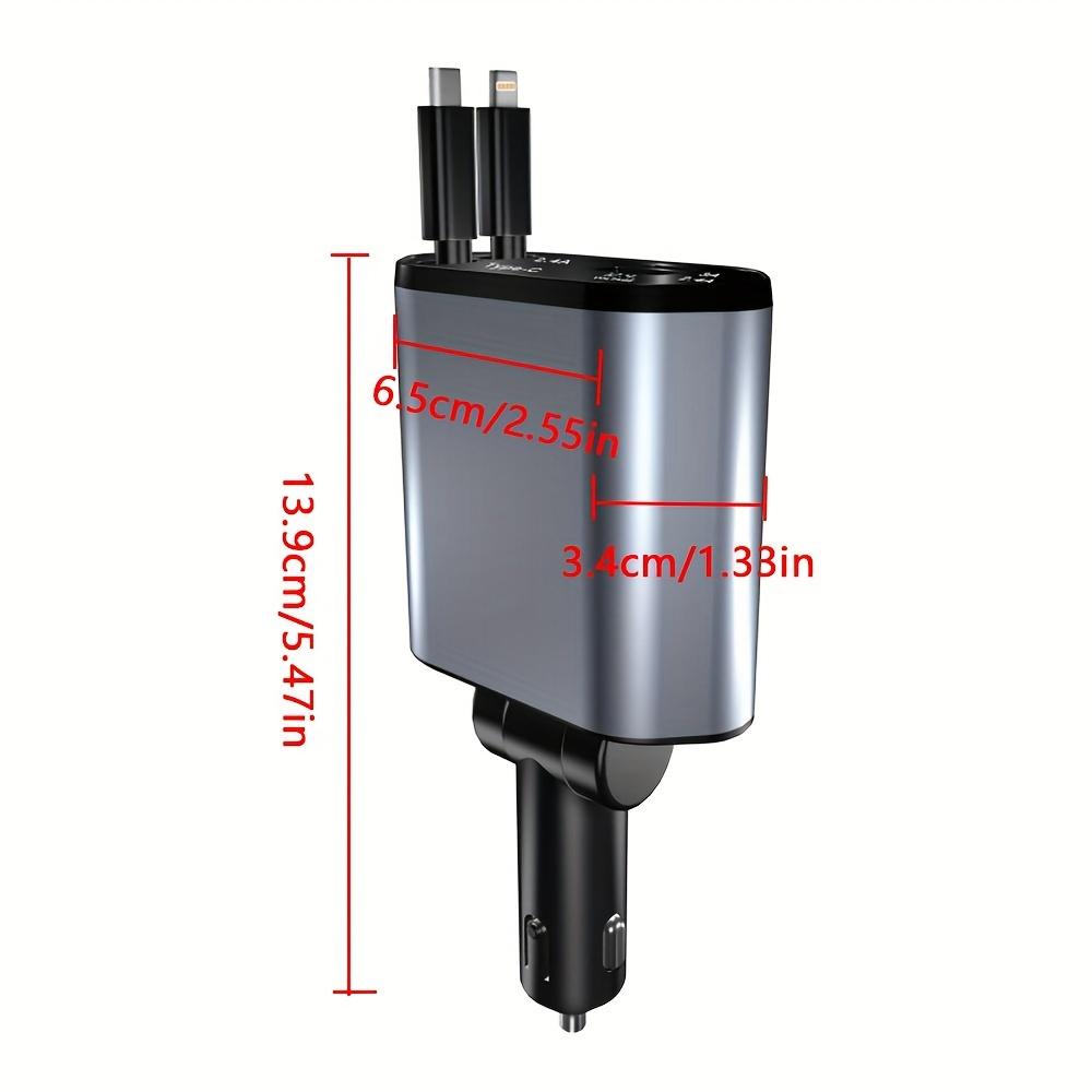 Carregador de Carro Retrátil 4 em 1 120W Cabo USB C Para IPhone Huawei Samsung Cabo de Carregamento Rápido Adaptador Acendedor de Cigarros PD QC3.0