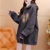 Retro Velvet Thickened Hooded Sweatshirt for Women Autumn and Winter New Trendy Loose Lazy Chic All-match Jacket