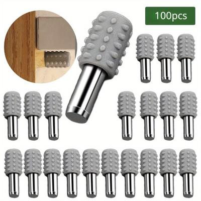 100 Stück Langlebige Kunststoff- & Metall-Regalstützstifte mit Anti-Rutsch-Gummimanschetten - Ideal für Holz- & Glaslaminat-Schränke