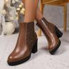 Winter Solid Color Sexy Round Head Zipper High-Heeled Thick Soled Casual Boots Fashionable New Comfortable Women'S Boots