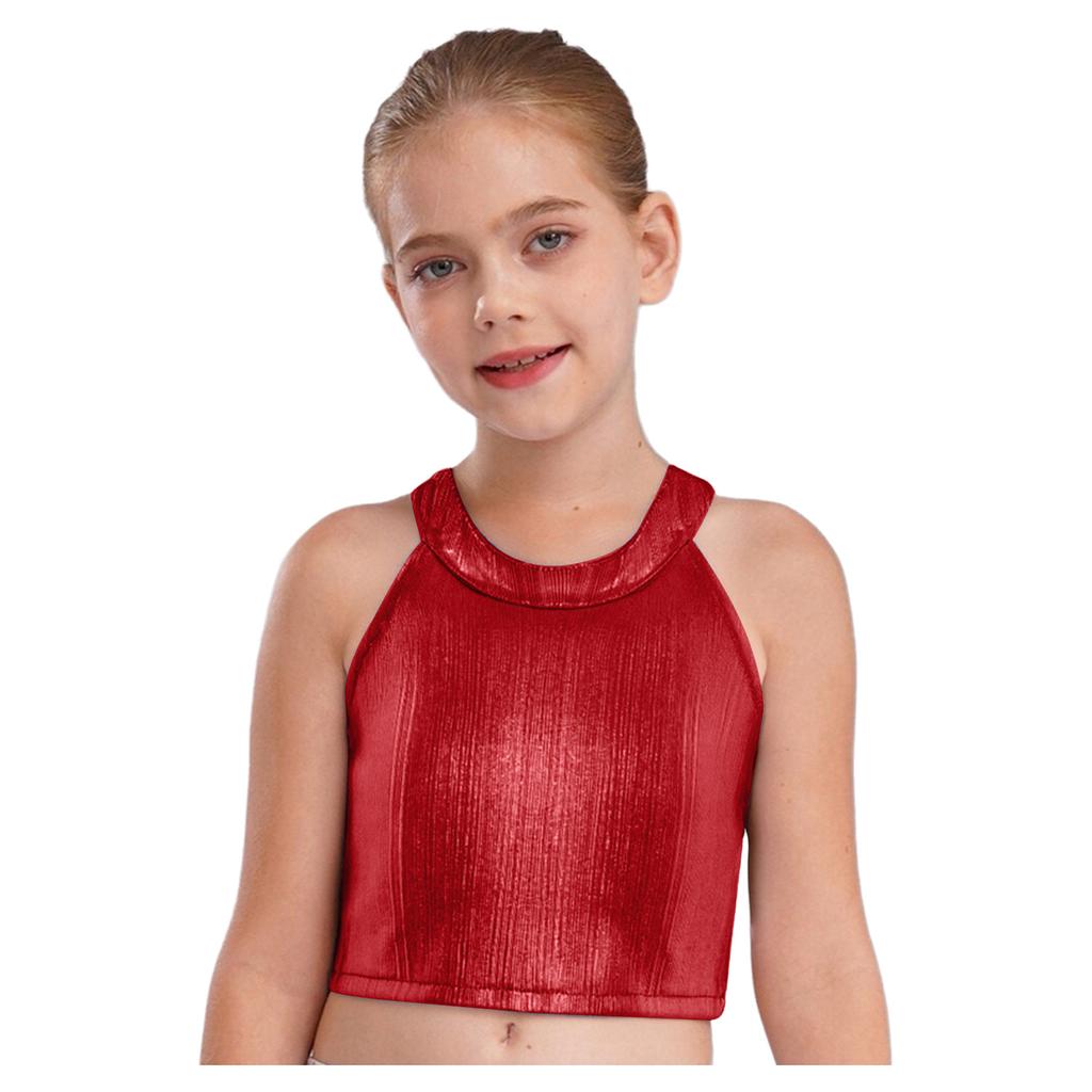 Mädchen Metallic Ärmelloses Crop Top Schimmerndes Camisole Hip Hop Jazz Tanz Bühnenperformance Top