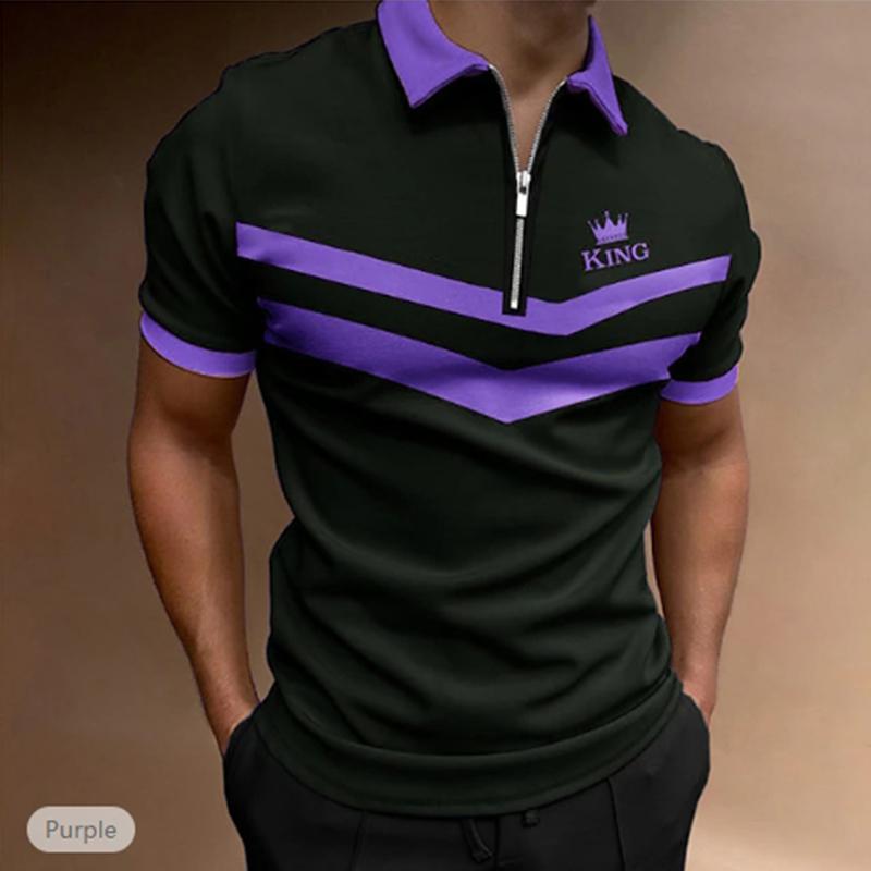 Casual Lapel T-shirt Young Men's Fashion Zipper T-shirt Short Sleeve T-shirt Men's 3D Boutique Horizontal Bar Men's Short Sleeved Shirt Print T Shirt