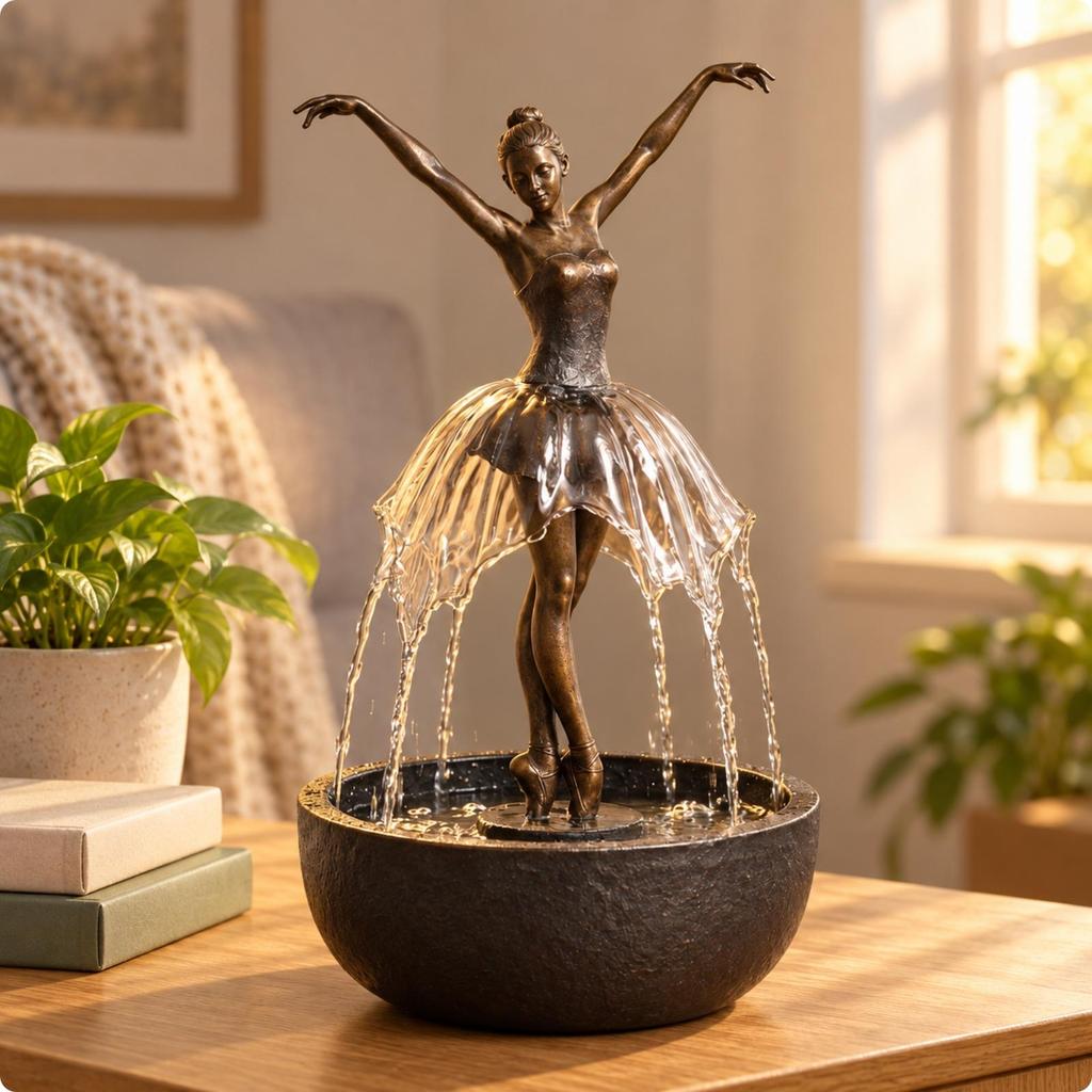 Sculptural Ballerina Water Fountain Calming Ornament Artistic for Office