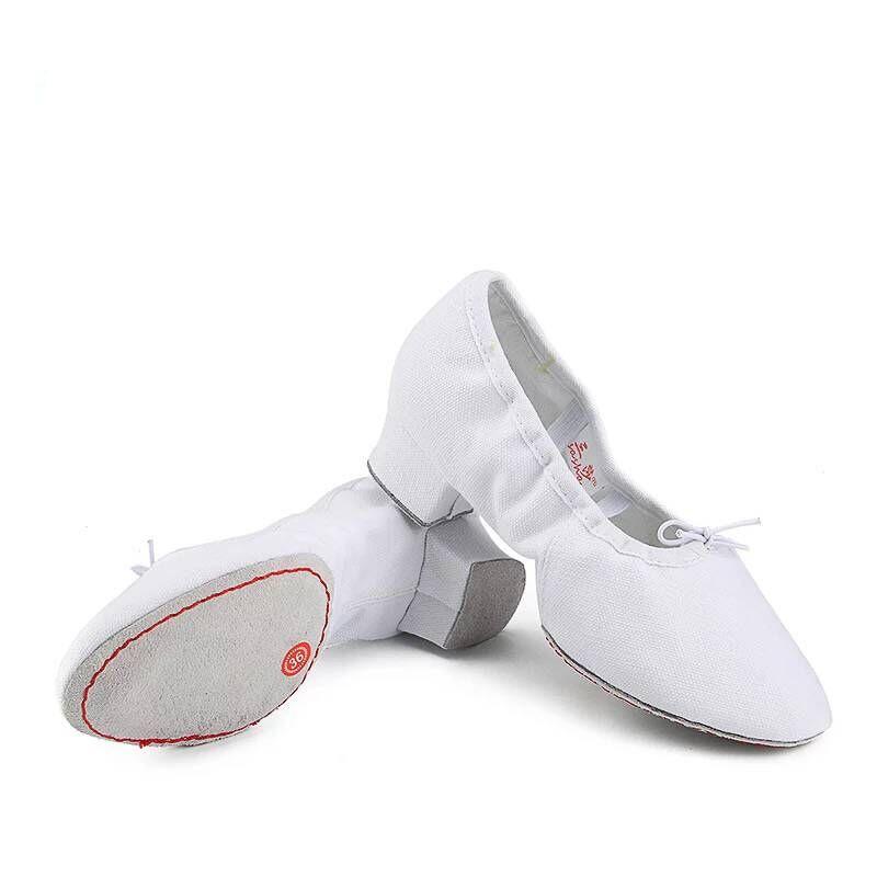 Women's Adult Child Canvas Soft Sole Training Shoes for Yoga Ballet Folk Dance High-Heeled Teacher Shoes Leather Sneakers