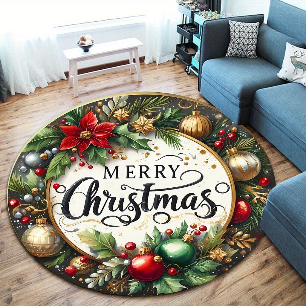 Merry Christmas 3D Round Rug, Soft Holiday Floor Mat for Winter Decor, Living Room, Bedroom, Kitchen, Bathroom