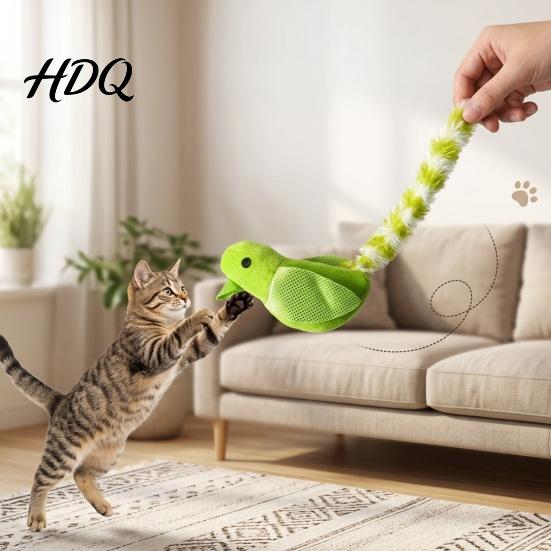 Stimulating Toys for Mental Health Simulated Bird Cat Toy with Built-in Bell And Wing Plush Safe Small Animals Long Tail Interactive Teaser Boredom