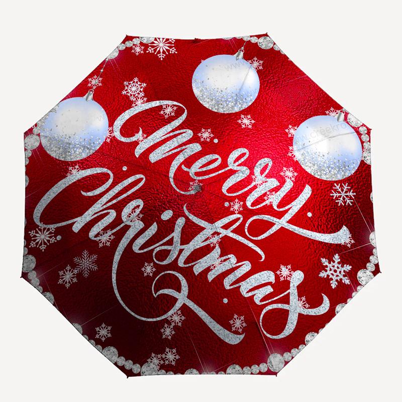 Merry ChristmasRed Foil Ornament with Snowflakes and BaublesUmbrella, Portable 3-Fold Compact Umbrella,Christmas Gift ES426