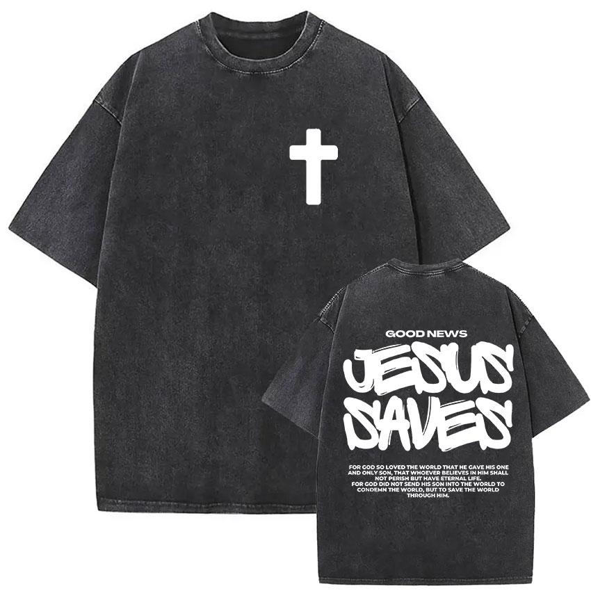 Vintage Washed Faith in God Christian Bible Verse Print T Shirts Men Womens Clothing Aesthetic Fashion Oversized Cotton Tshirt