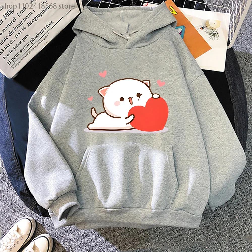 Kawaii Peach Cat Hoodies Cartoon Cute Printed Sweatshirt Women Tops Ropa Aesthetic Clothes Women Female Korean Hoody