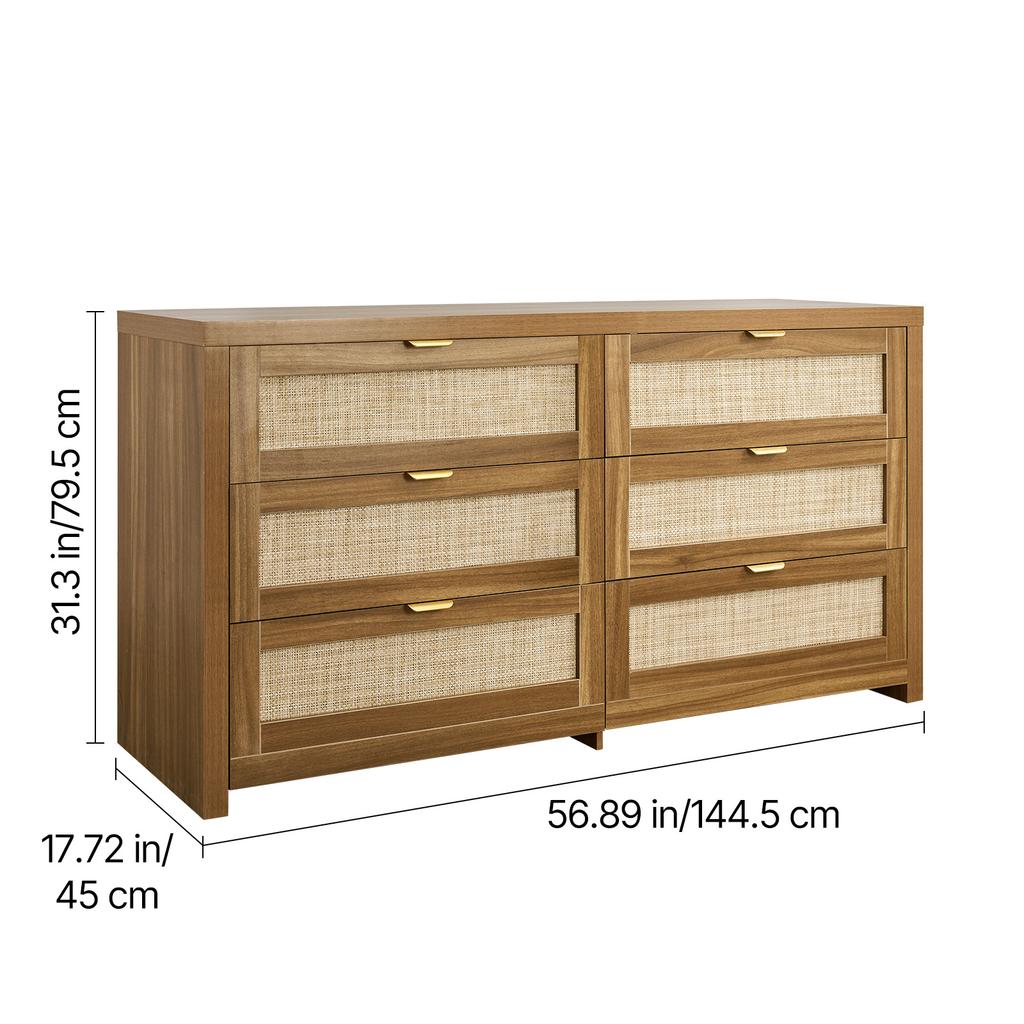 SucceBuy Rattan Dresser for Bedroom Natural Rattan Chest of Drawer with Metal Handle Modern Wood Clothing Organizer & Storage