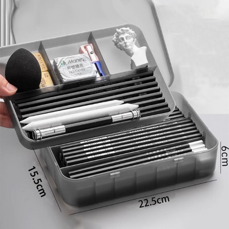 

Большая вместимость Коробка для хранения студента-художника Двухслойный пенал для эскизов Пластиковая коробка для хранения инструментов для рисования Портативный пенал