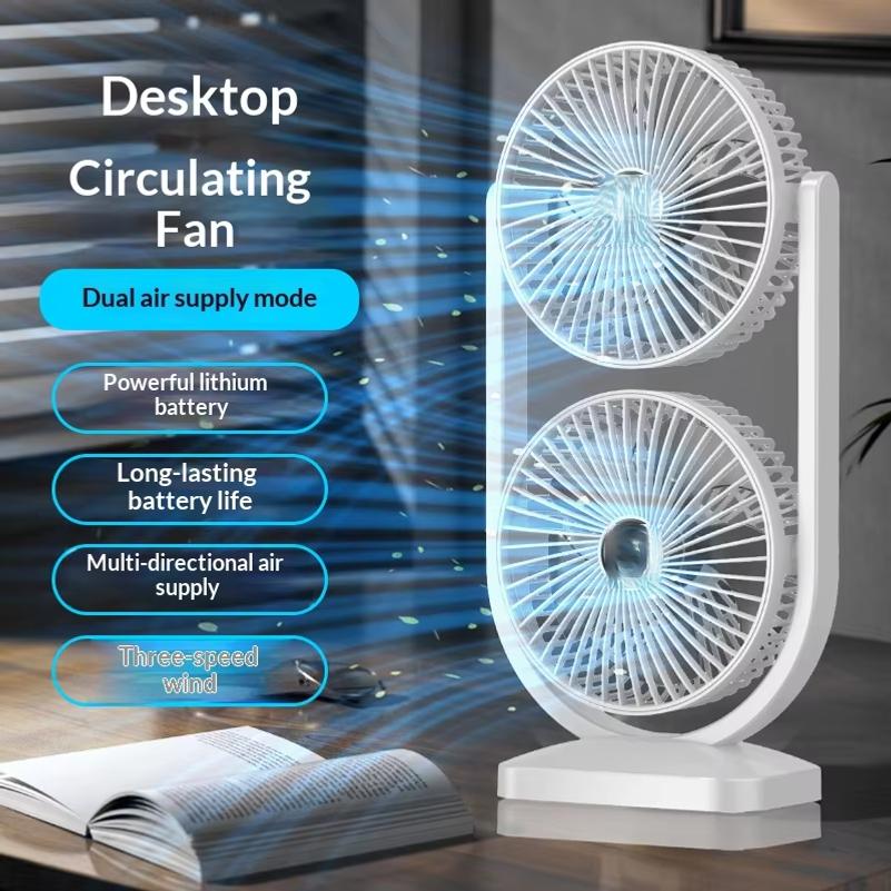 New Dual Head Desktop Fan USB Rechargeable Adjustable Fan for Household Outdoor High Wind Air Circulation Fan
