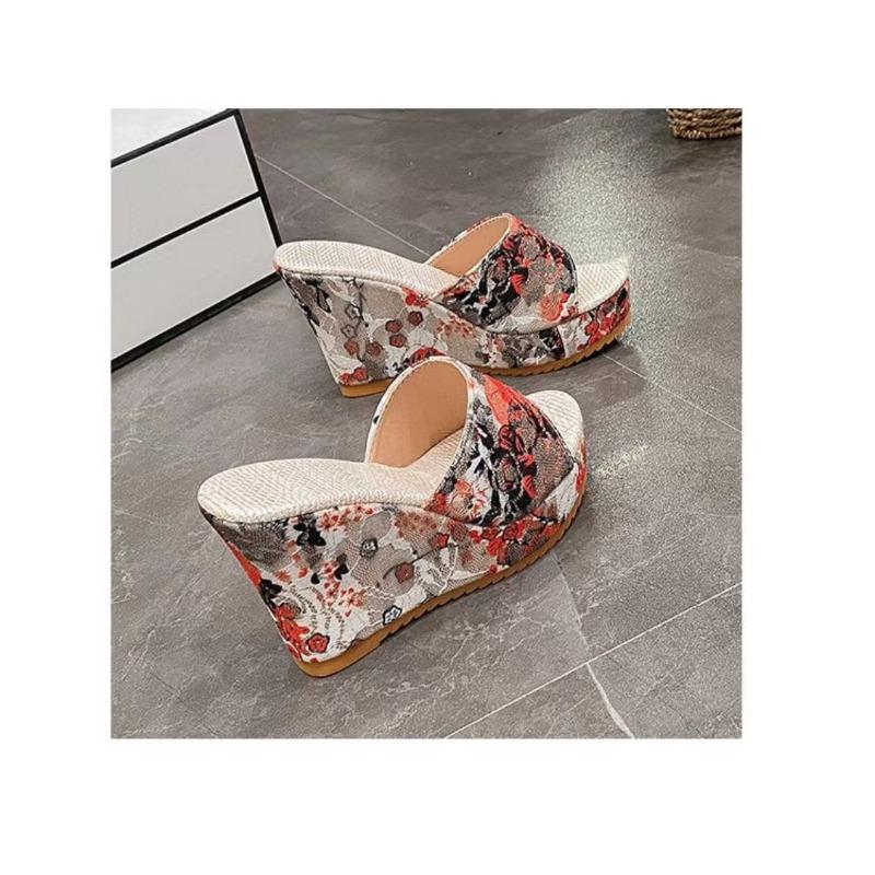 

Женская обувь большого размера лето новая танкетка рыбий носок маффин танкетка змеиный принт крутые шлепанцы женские 42 красный